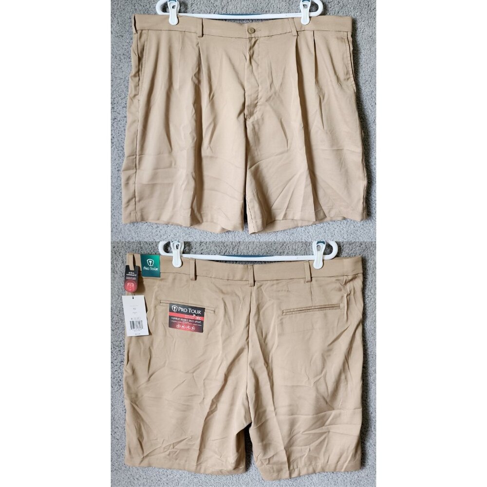 NEW PGA Tour Khaki Comfort Stretch Waistband 9" Inseam Tech Golf Shorts Size 42